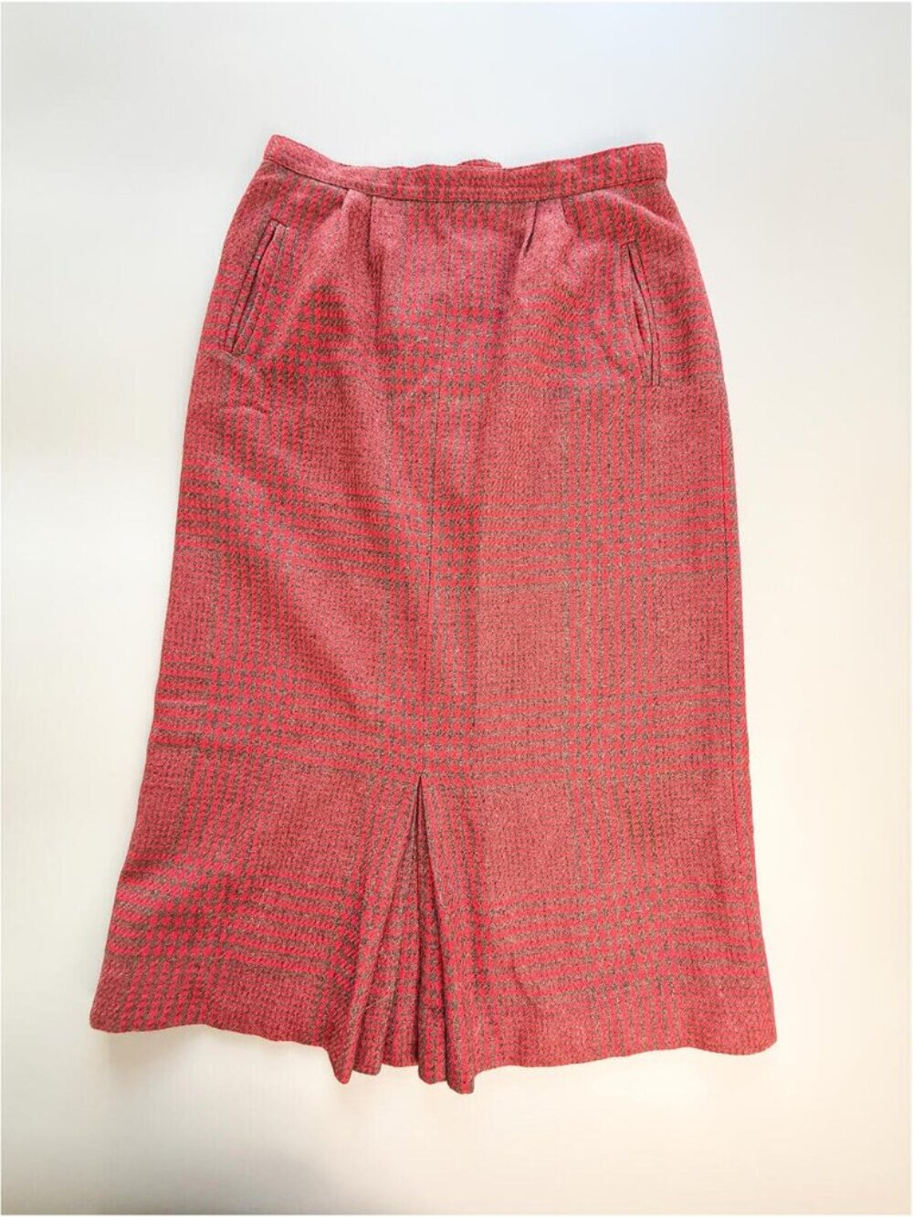Vintage Red Plaid Wool Skirt Mister Leonard High Waisted Midi Skirt 80's 30"